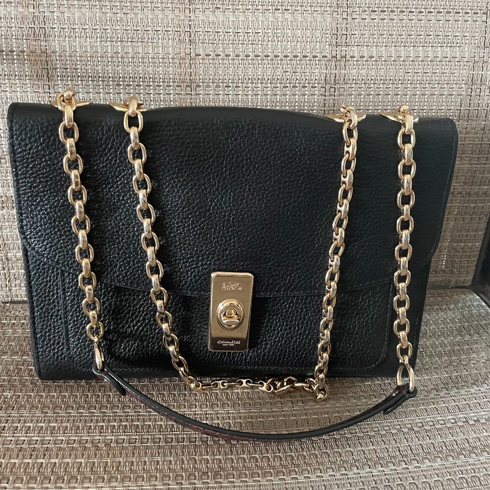 Coach C8595 Snake Trim Lane Shoulder Bag in Black